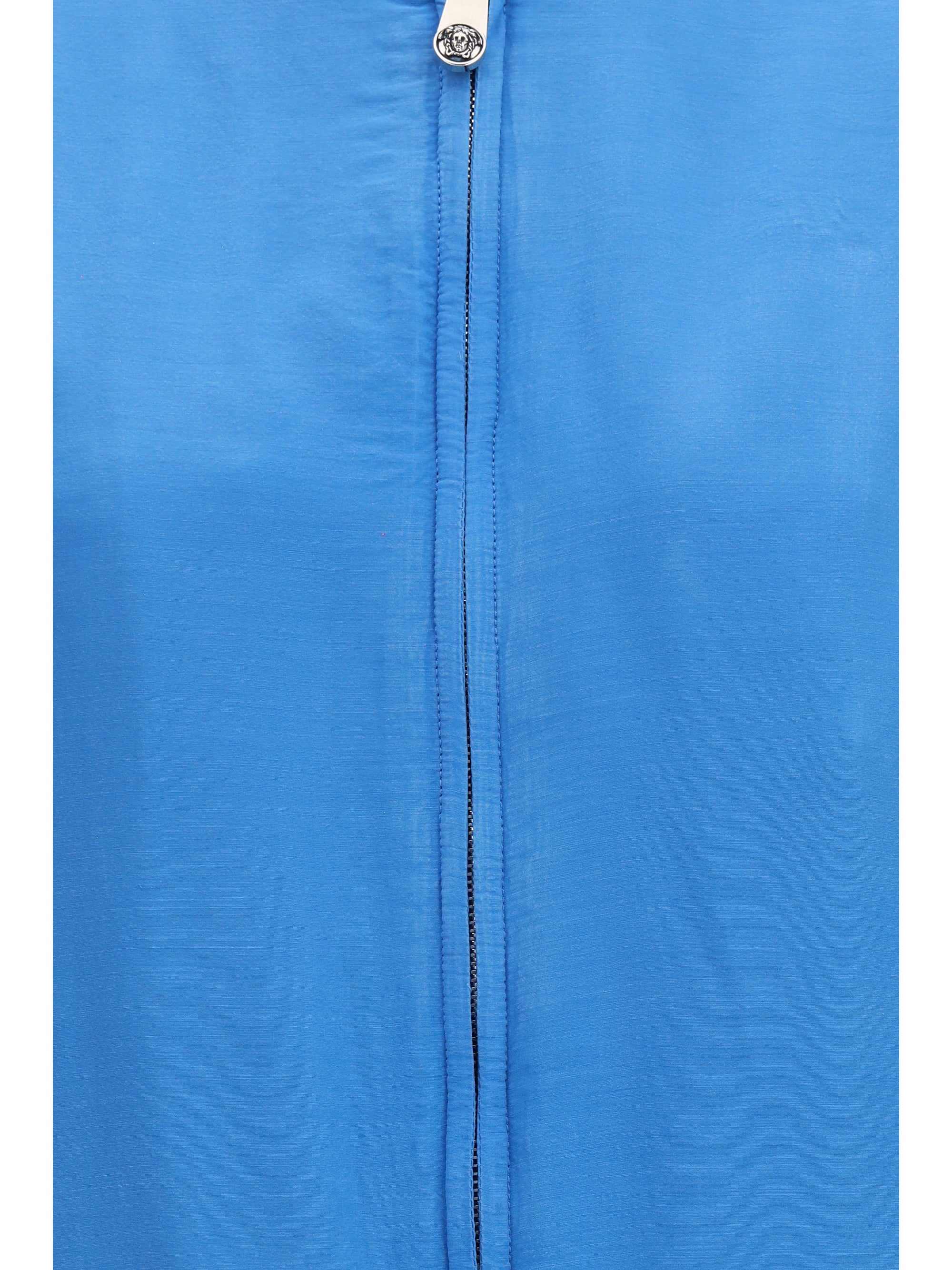 Silk Zip Bomber Jacket — Blue