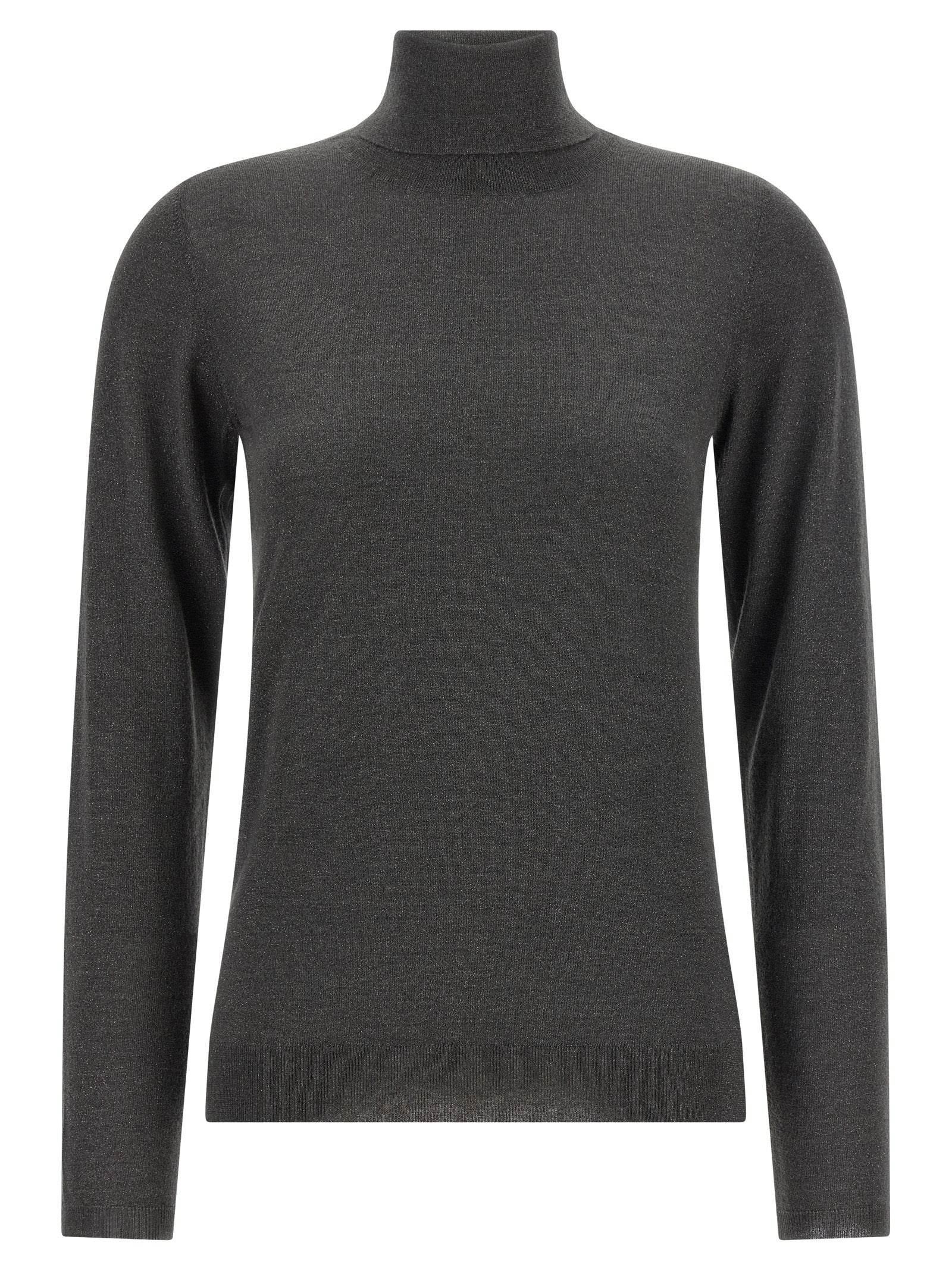 Cashmere and Silk Blend Turtleneck Sweater — Gray