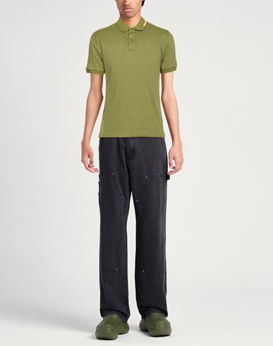 Man Polo shirt Military green Size L Cotton, Elastane