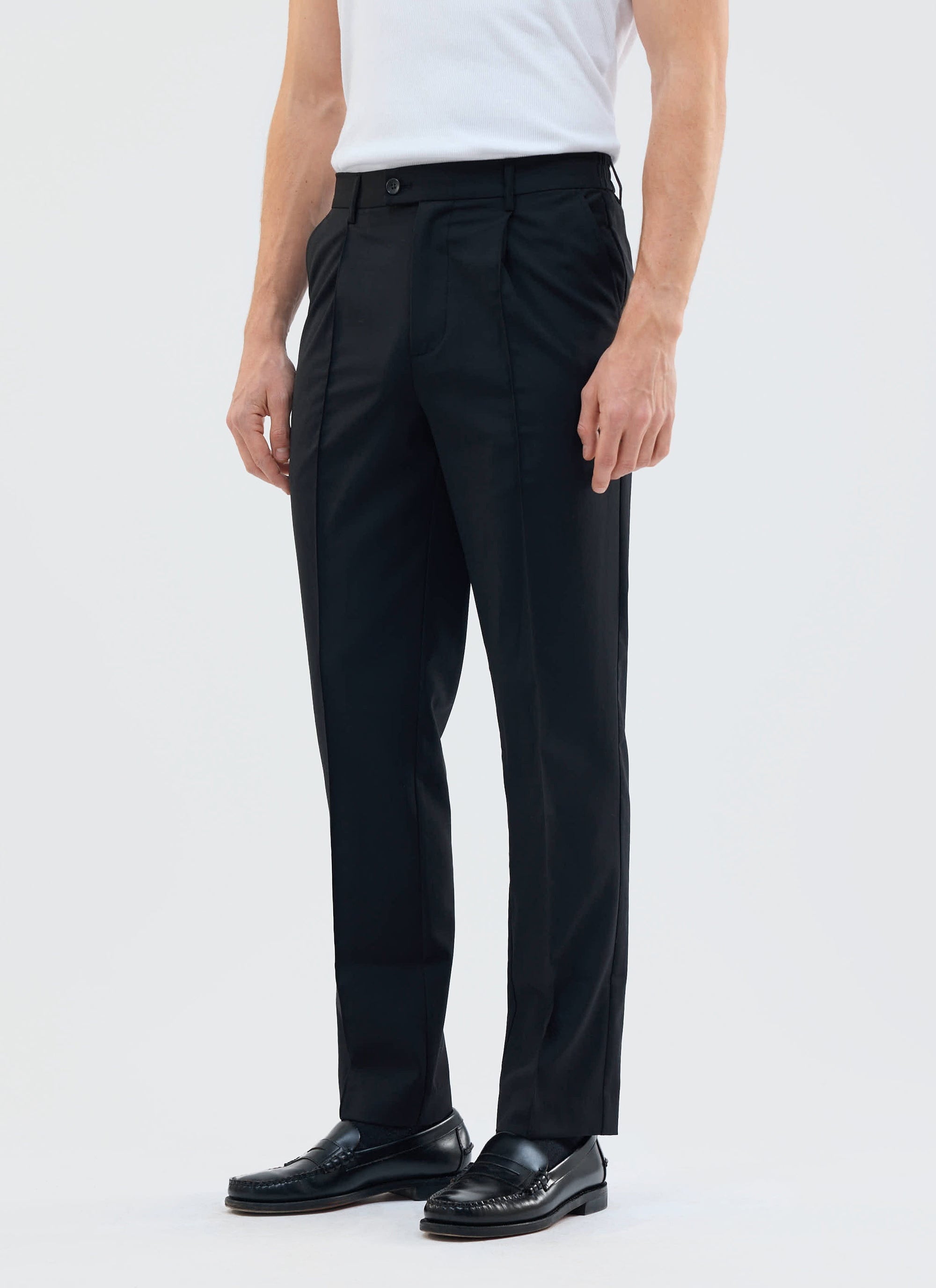 Tailored Elasticated Waist Trousers Cotton Black