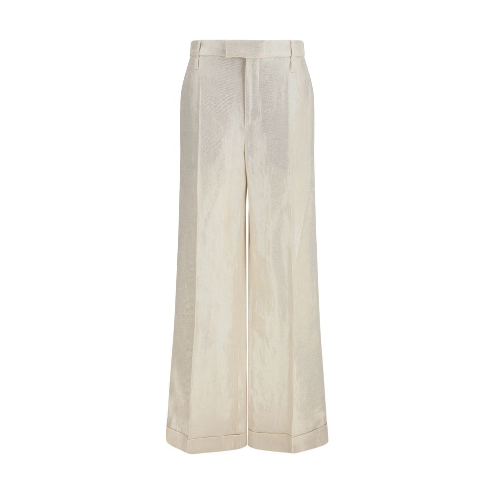 Pleated Silk Trousers — Beige