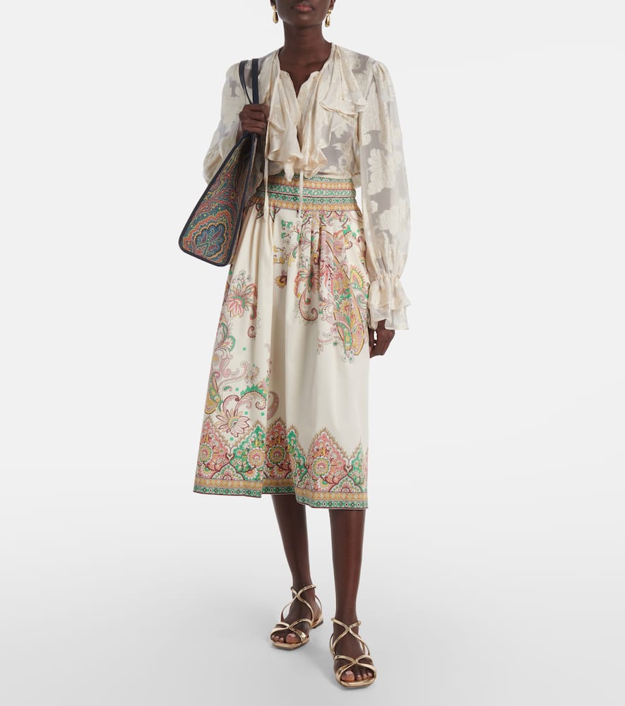 Paisley printed cotton poplin midi skirt