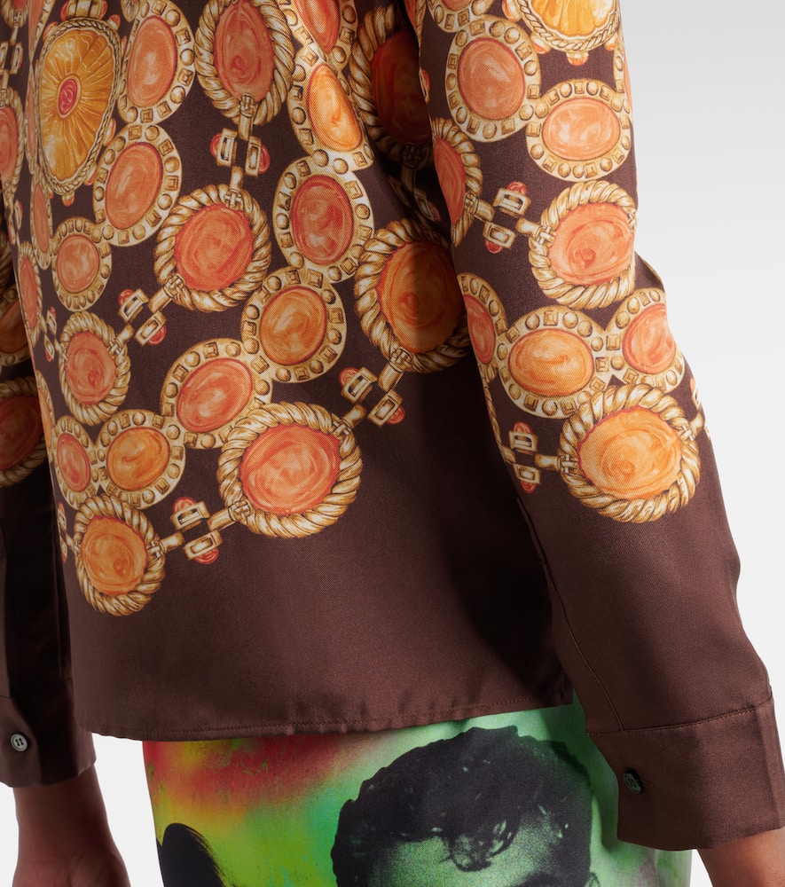 Printed cropped silk twill shirt