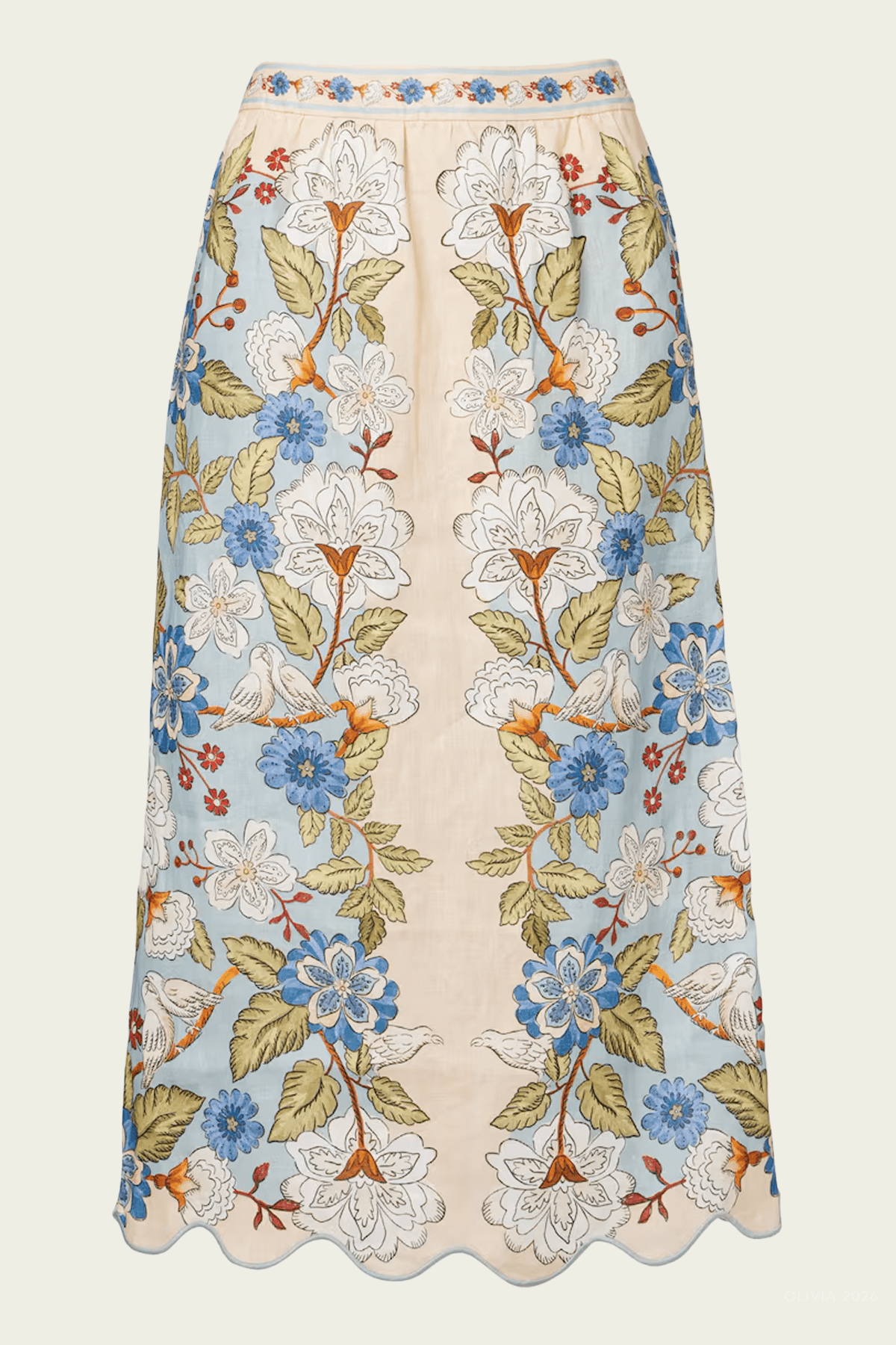 Cream Garden Scarf Linen Midi Skirt