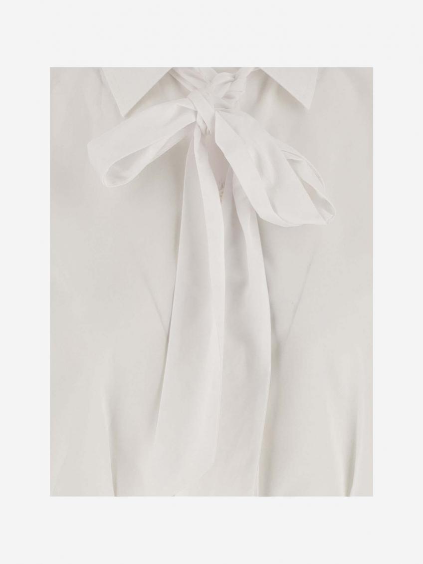 Short Sleeve Tucked Blouse W/ Bow