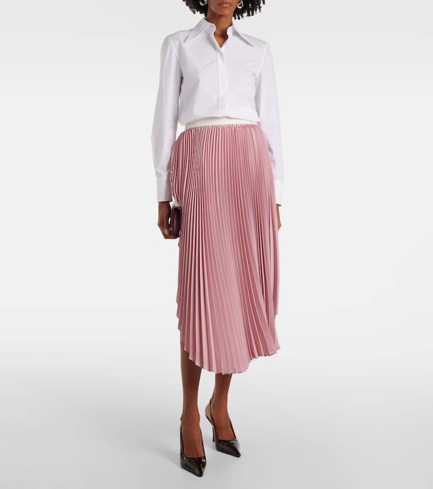 Leather-trimmed plissé maxi skirt