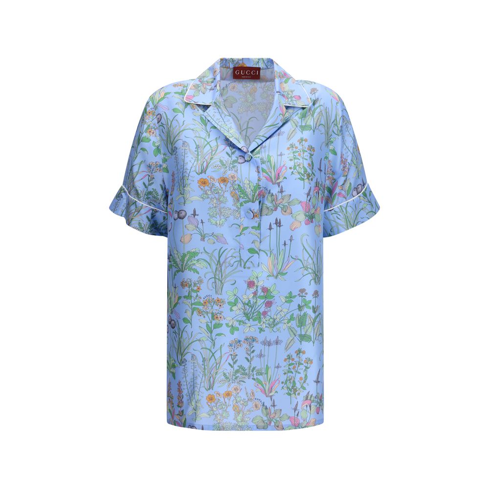 Floral Silk Twill Shirt — Blue