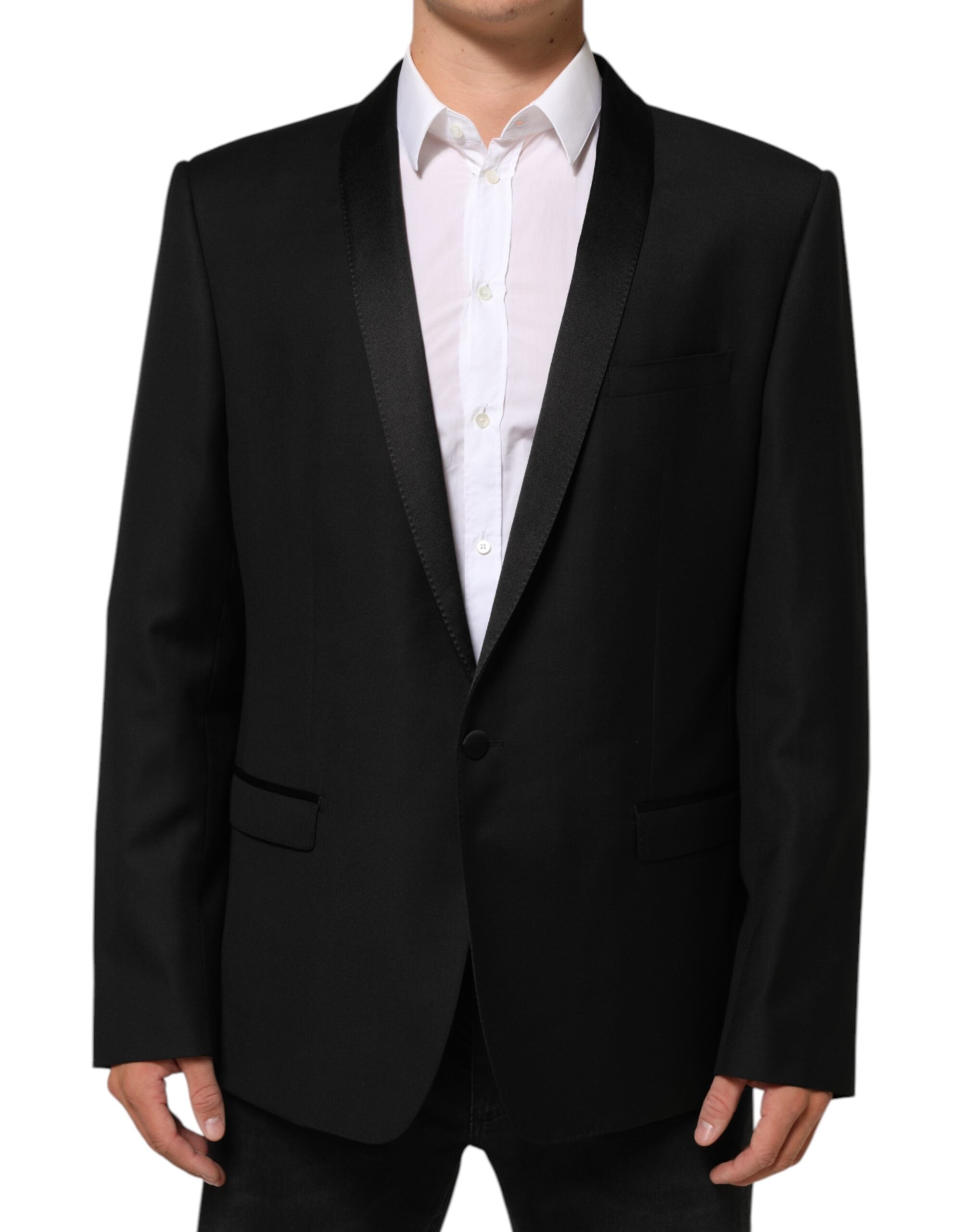 Single-Button Wool Blazer — Black