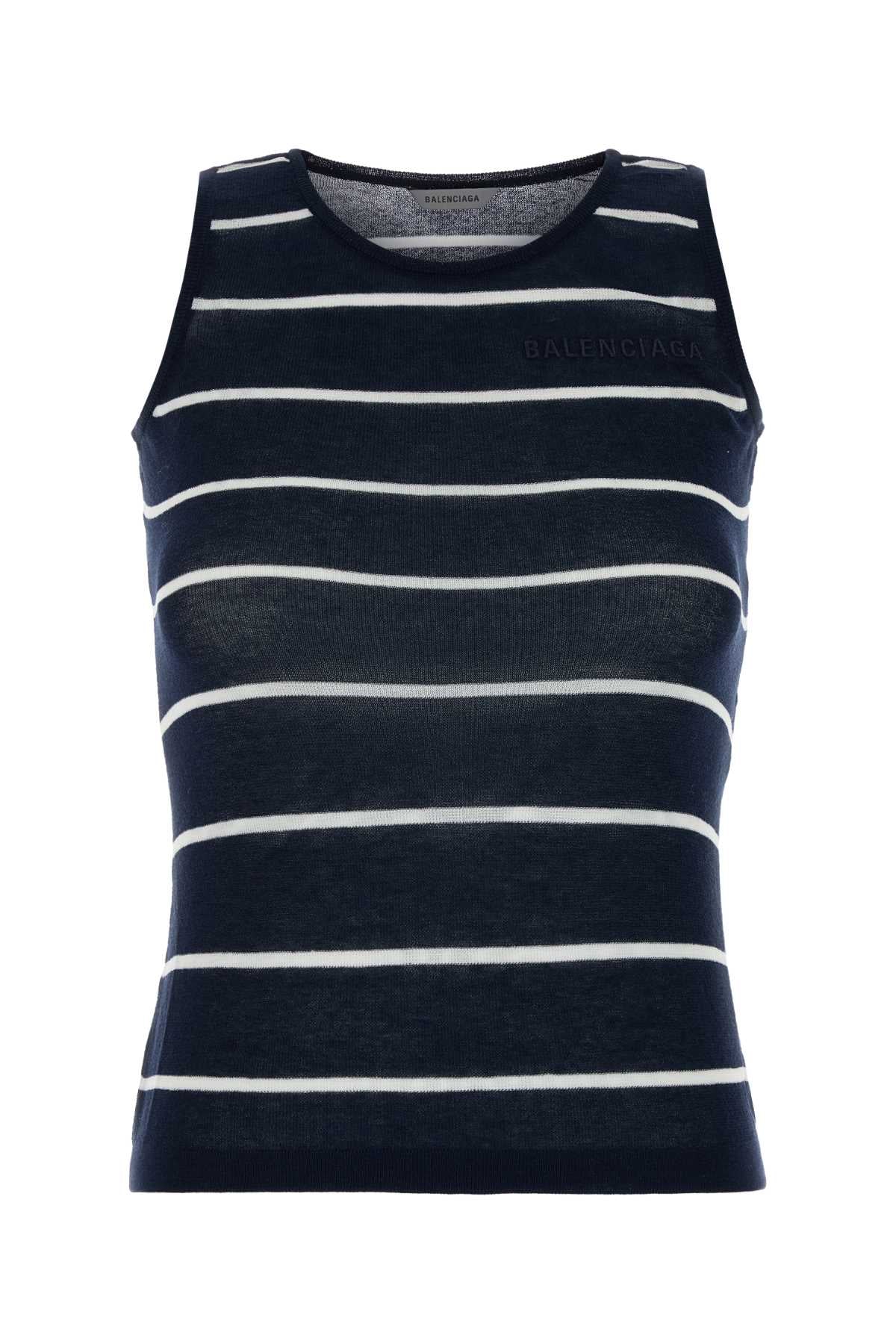 Striped Cotton-Nylon Tank Top — Navy