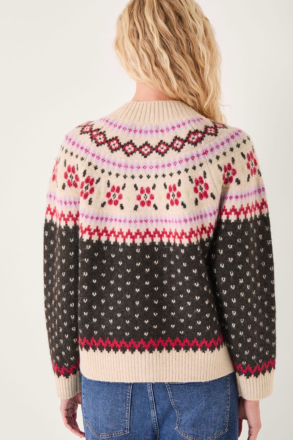 Monsoon Women's Feliz Fair Isle Cardigan Sweater Brown in Chocolate