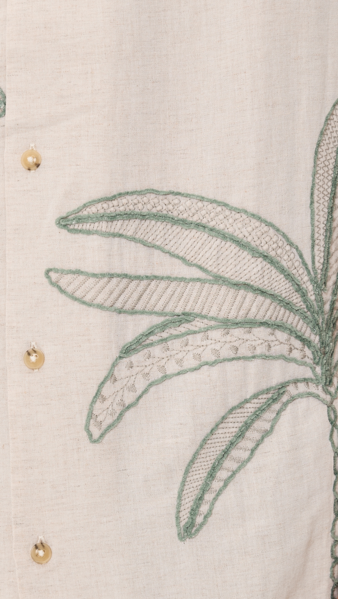 Embroidered Resort Shirt Cream/Green Palm