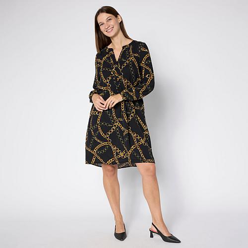 Balloon-Sleeve Dress with Pockets - Black