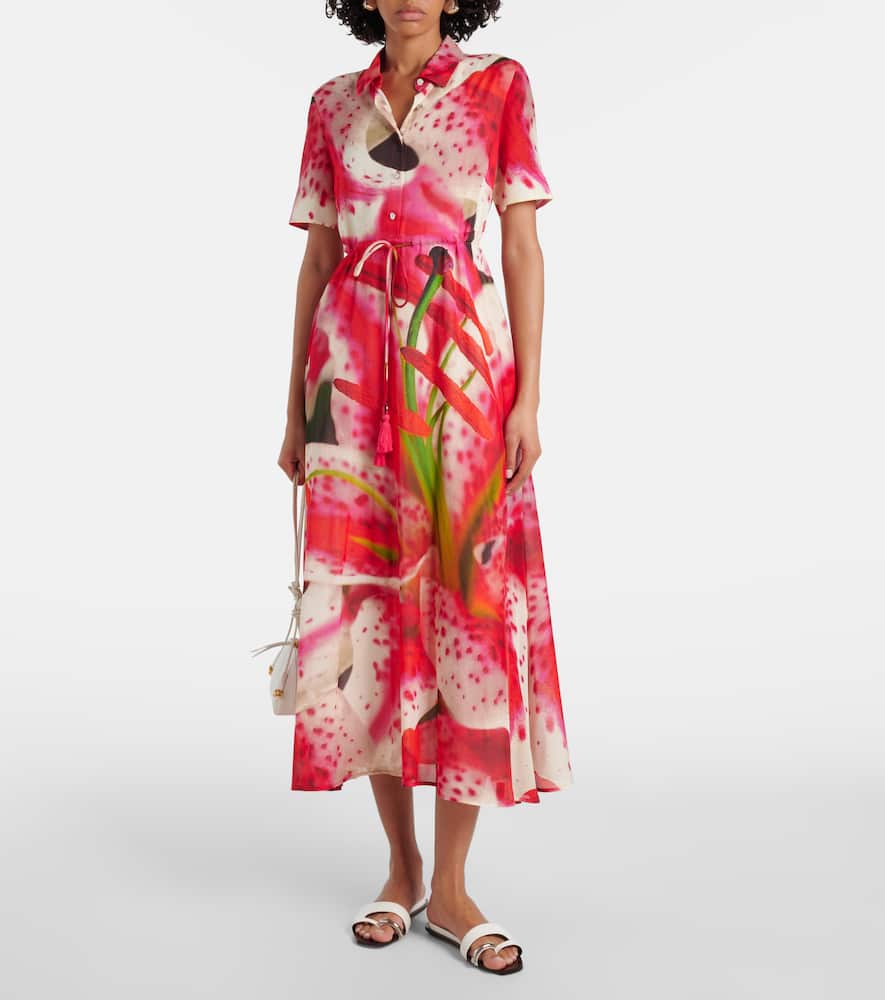Printed silk and cotton shirt dress
