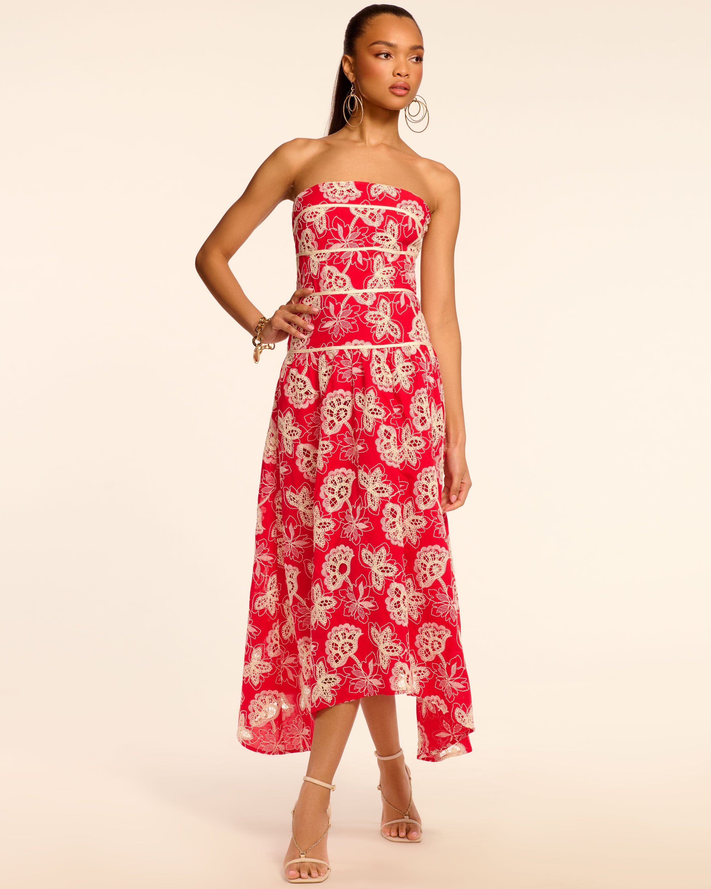 white and red embroidered maxi dress Floral Embroidered Red White Maxi Dress