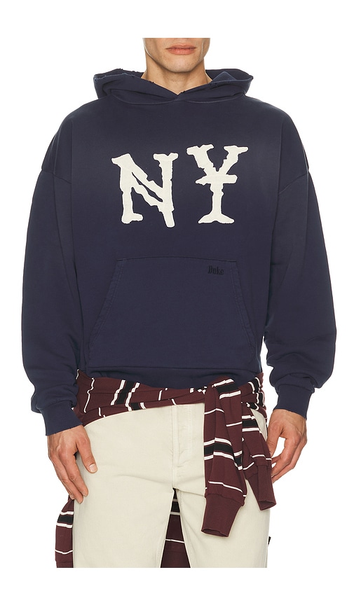 Duke + Dexter NY Embroidered Hoodie in Navy - Navy. L also in S, M, XL/1X