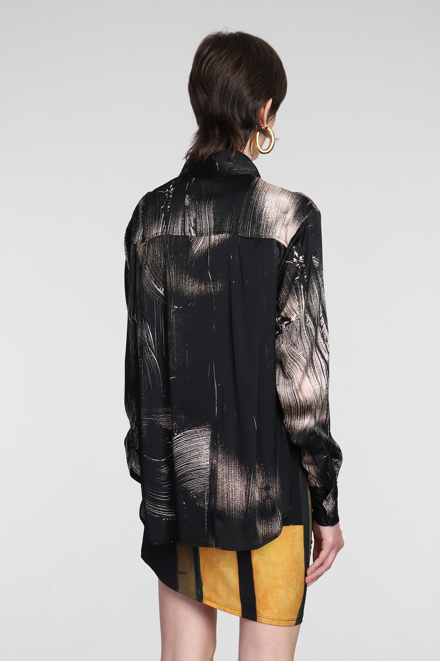 Abstract-pattern stretch-silk shirt - Black