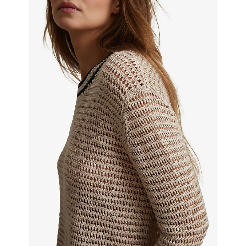 Womens Neutral/navy Astrid Contrast-tip Relaxed-fit Knitted Jumper