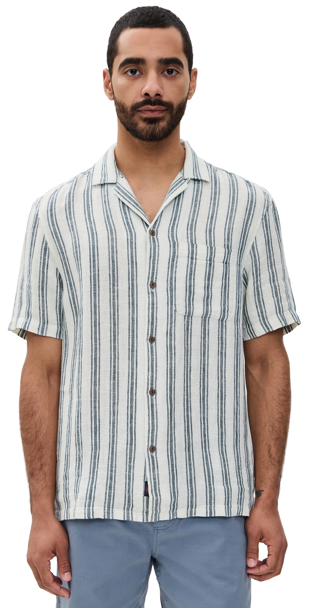Faherty Palma Linen Camp Shirt Ryecroft Valley Stripe 