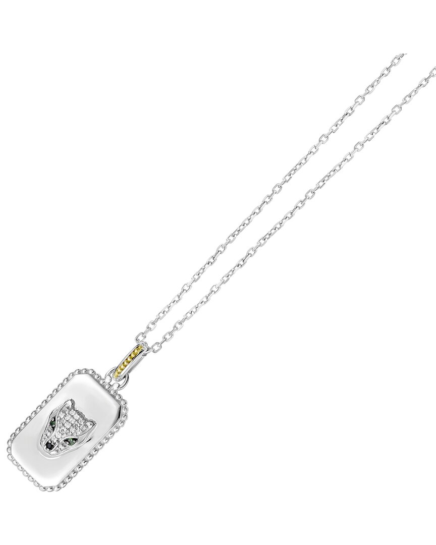 18K Over Silver 0.09 Ct. Tw. Diamond & Gemstone Panther Medallion Tag Necklace