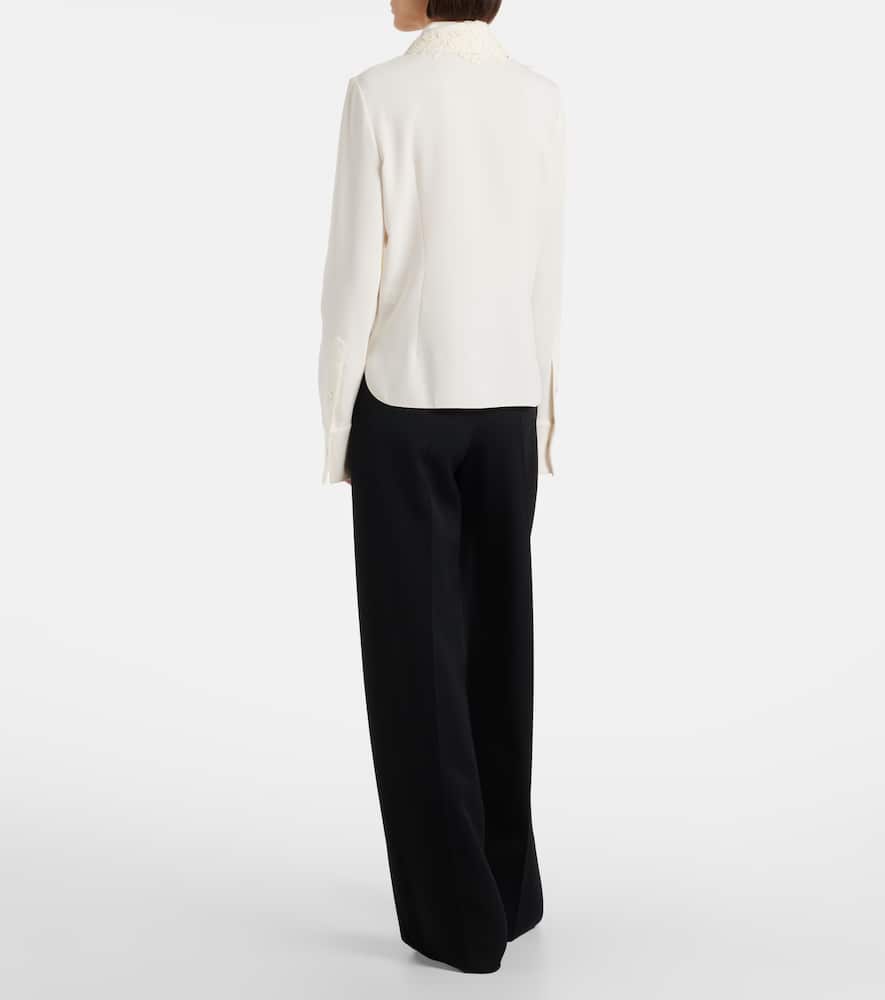 Lace-trimmed silk-blend georgette blouse