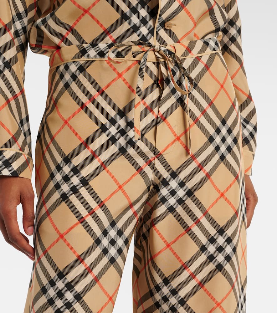 Check silk wide-leg pants
