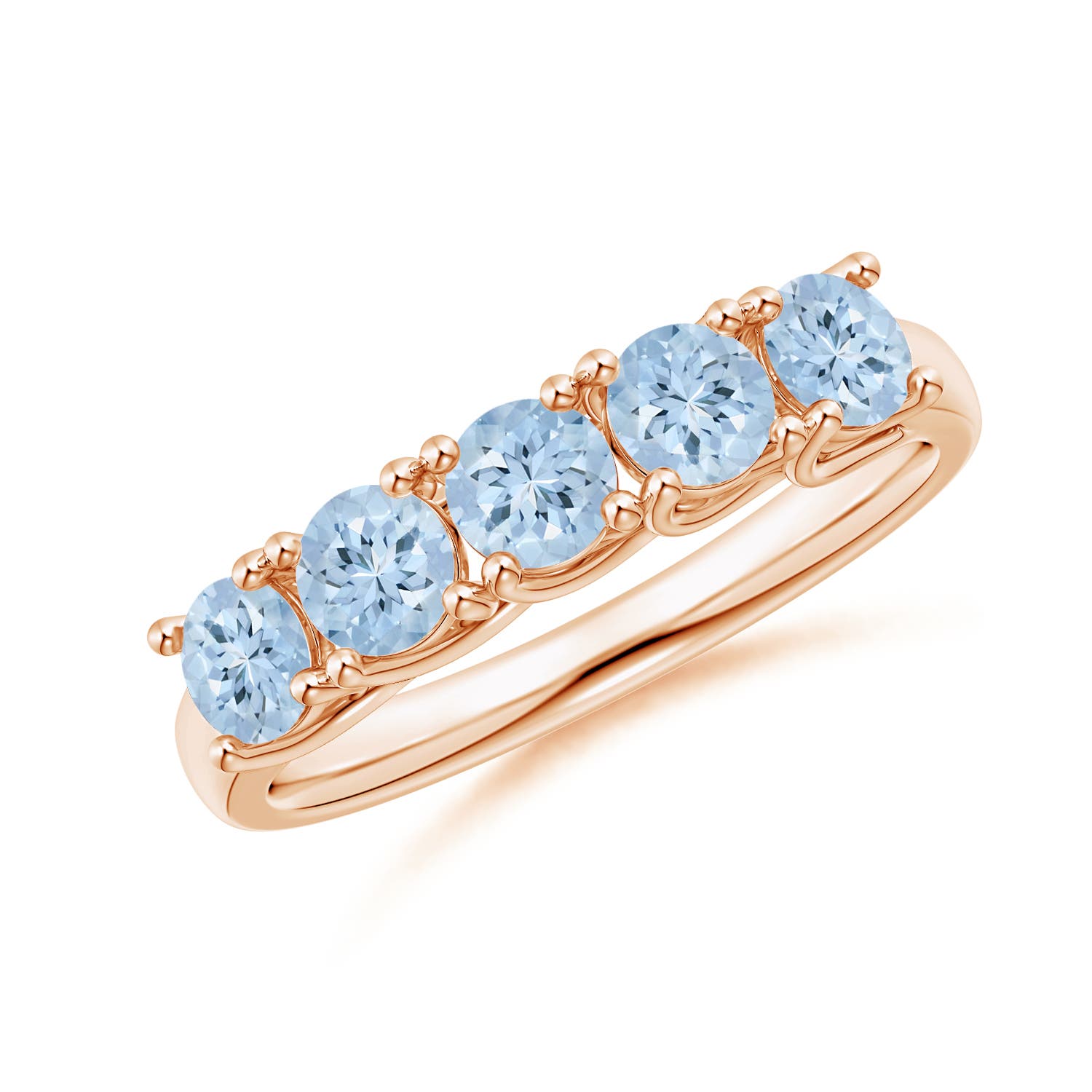 Angara 0.9 Carat Half Eternity Five Stone Aquamarine Wedding Ring in 18K Rose Gold