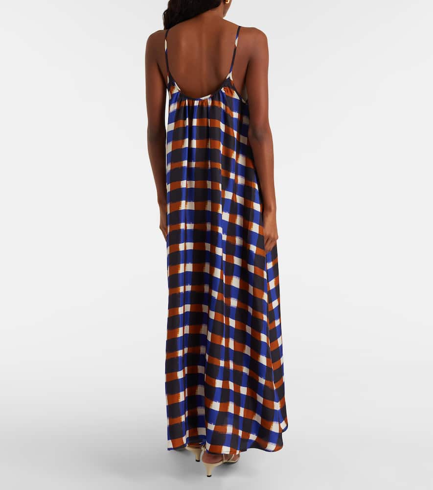 Napoli checked silk twill maxi dress