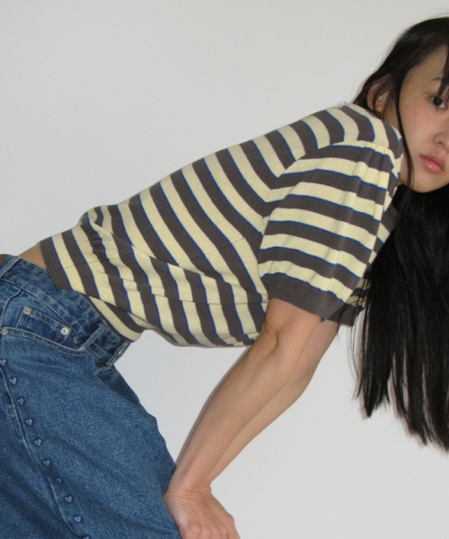 STRIPE PUFF KNIT CHARCOAL YELLOW