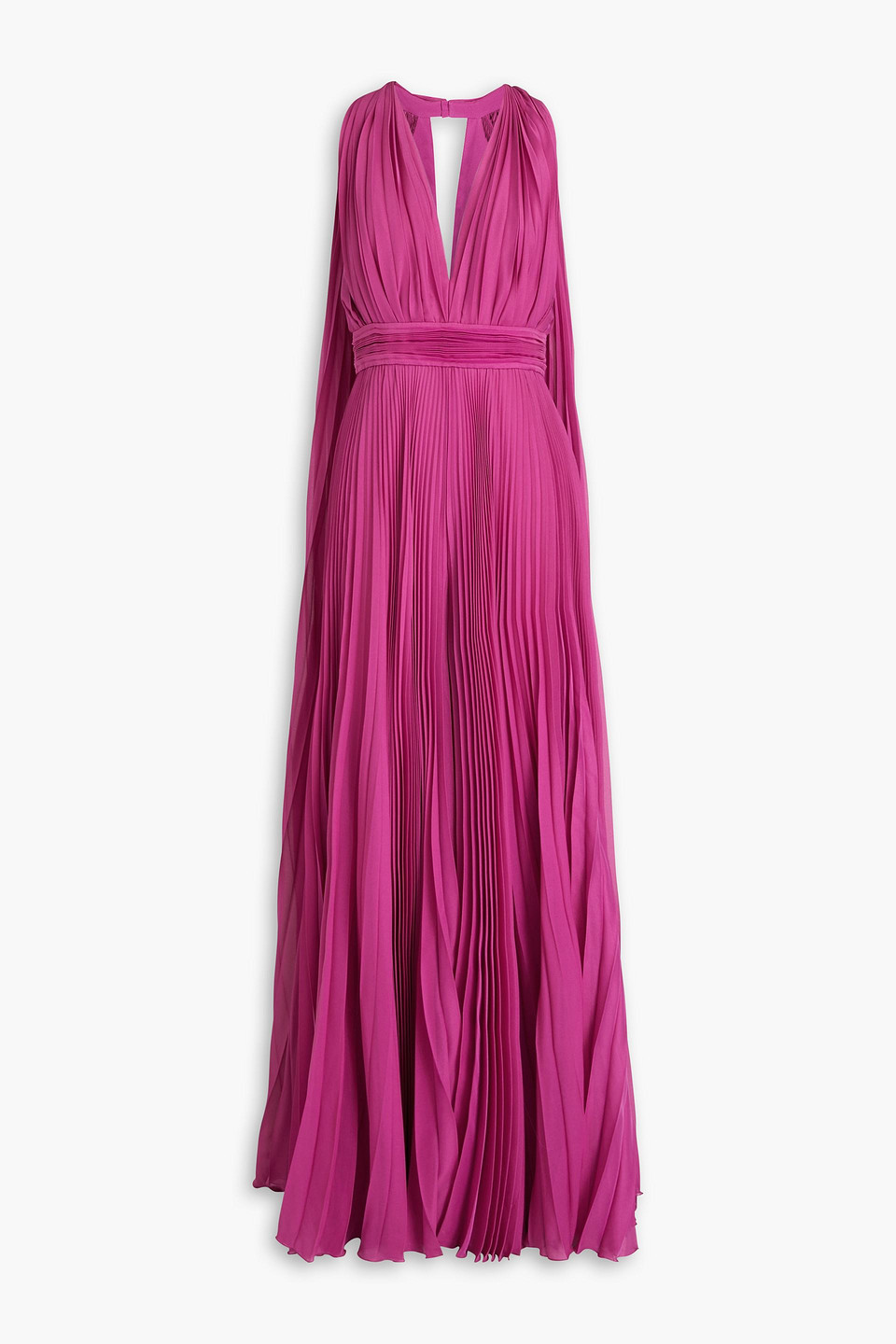 Pleated cutout chiffon wide-leg jumpsuit