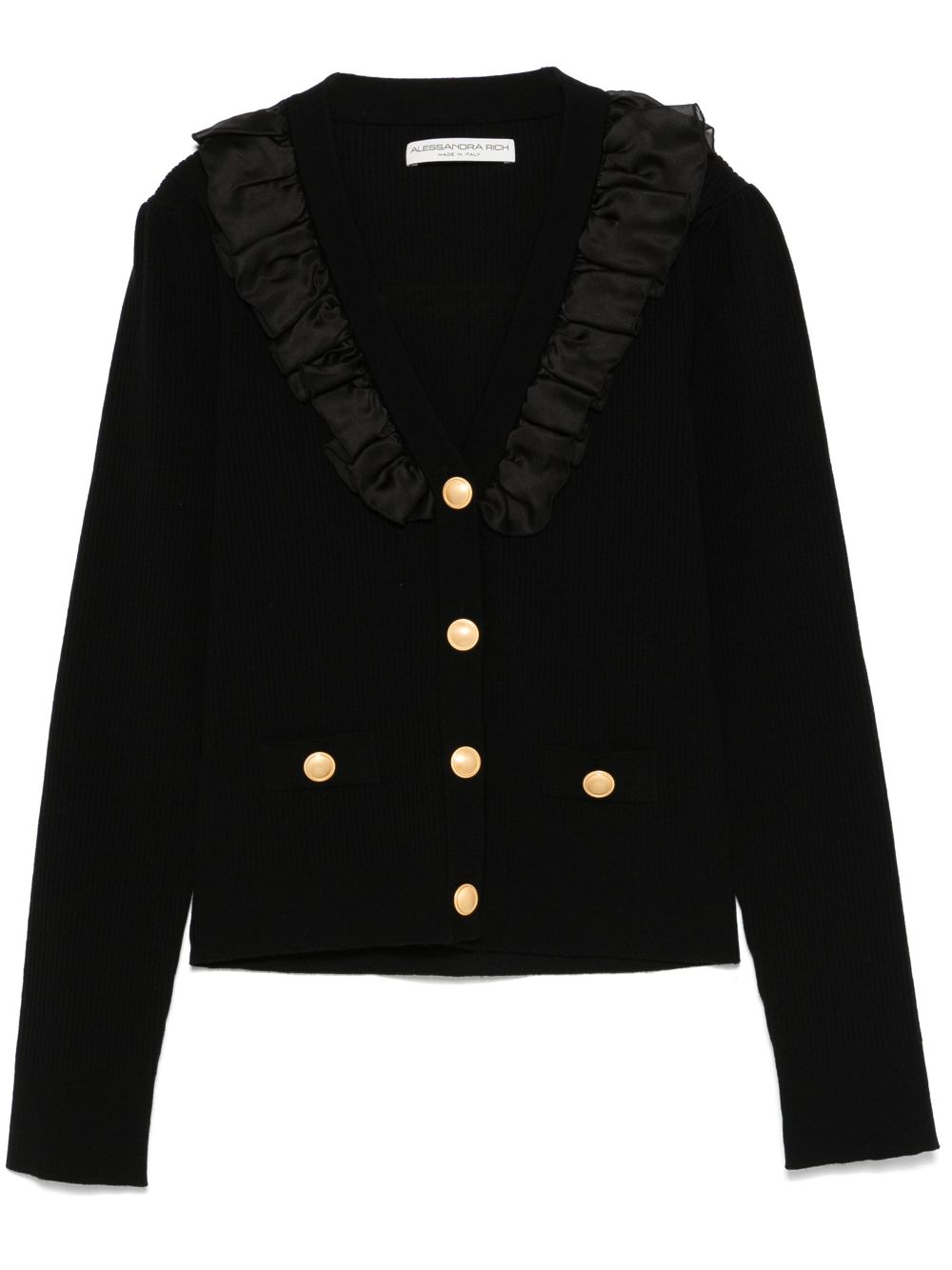 Ruffle-detail ribbed cardigan - Black