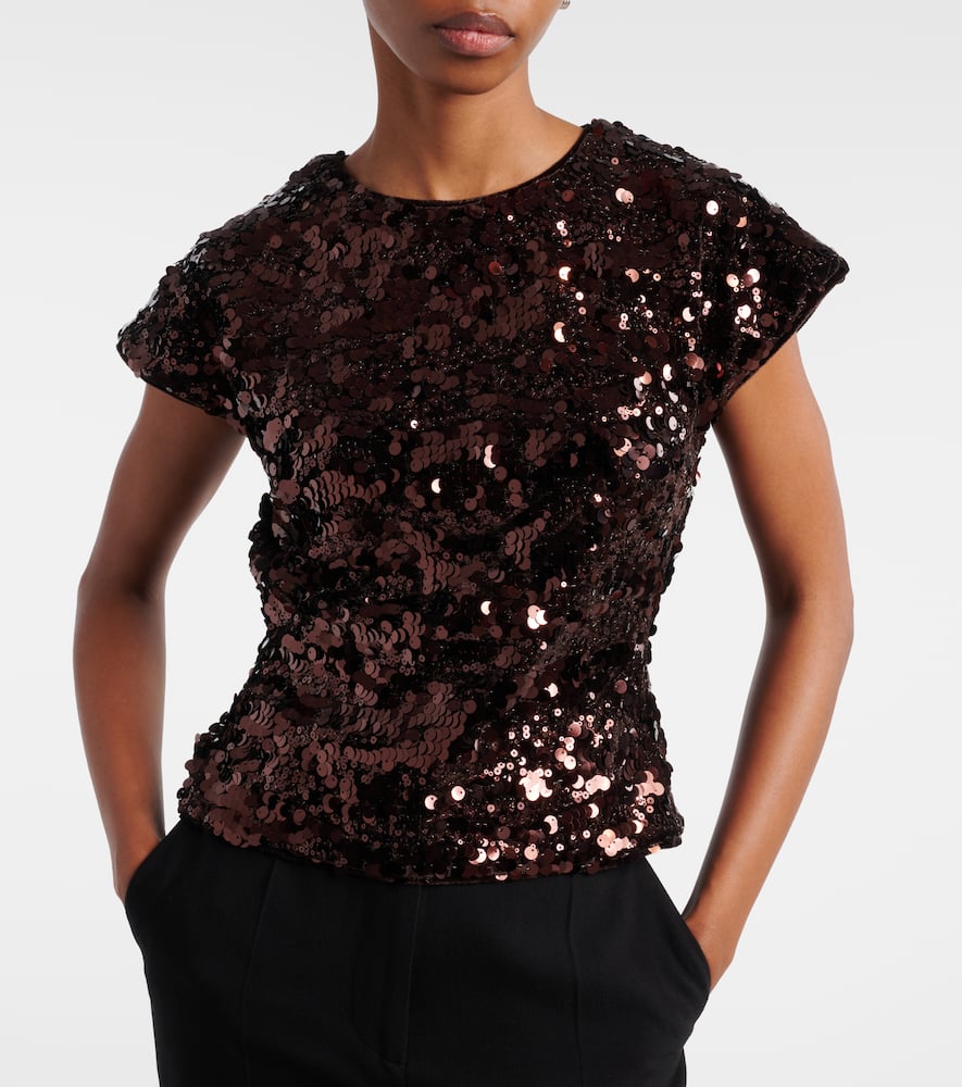 Bow-detail sequined open-back top