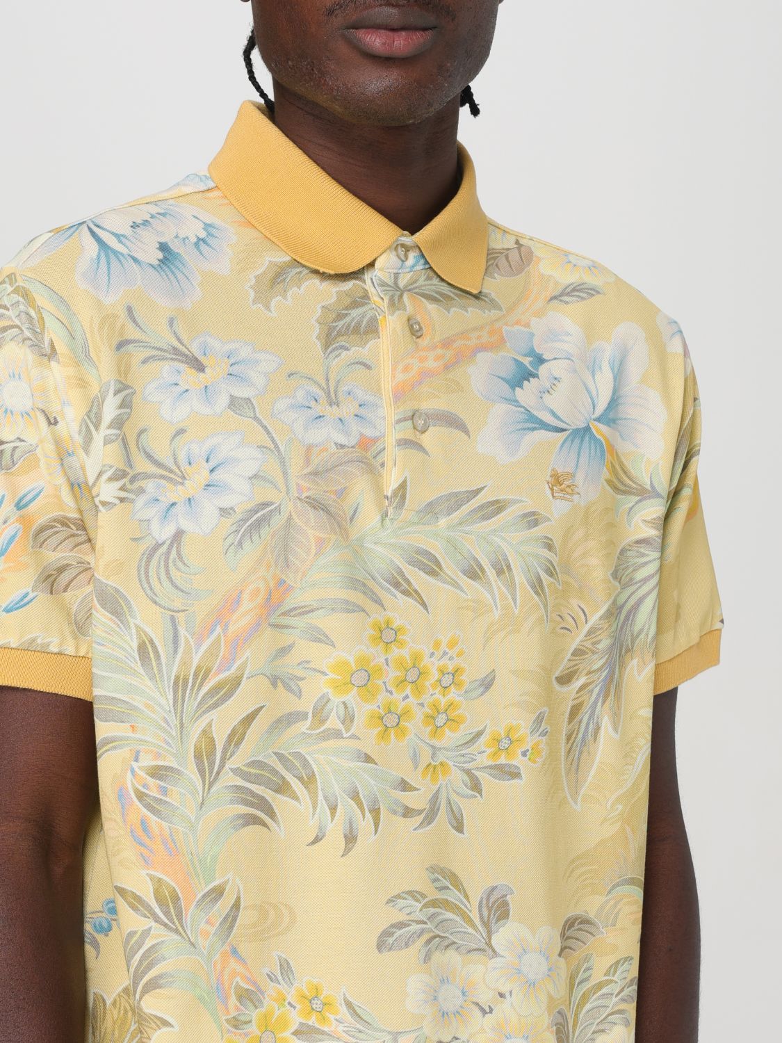 Floral-print cotton polo shirt - Yellow