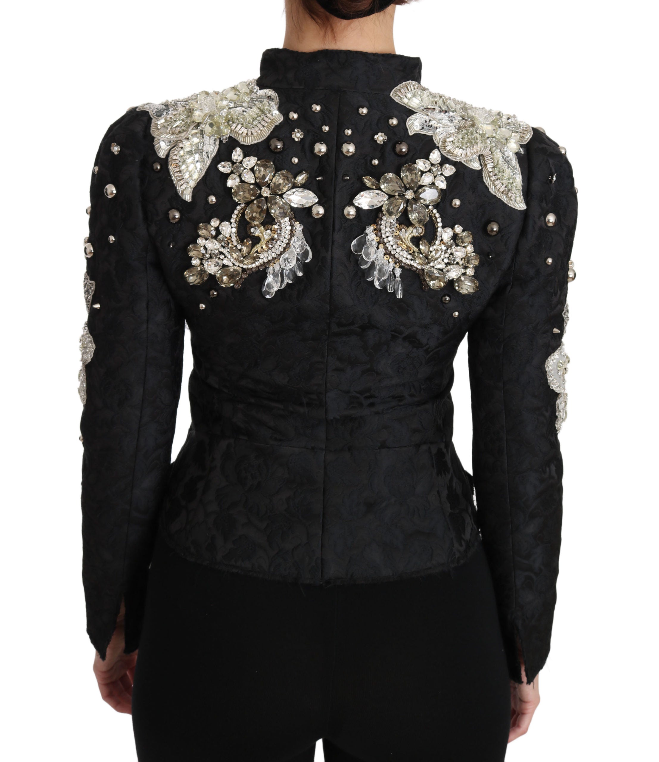 Embellished Black Jacquard Jacket — Black