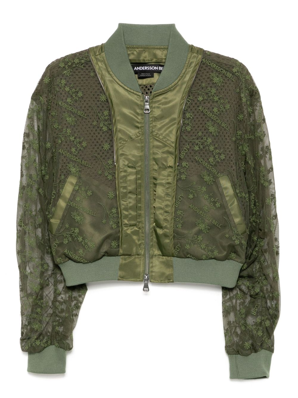 Andersson Bell double layered logo lace short bomber jacket - Green