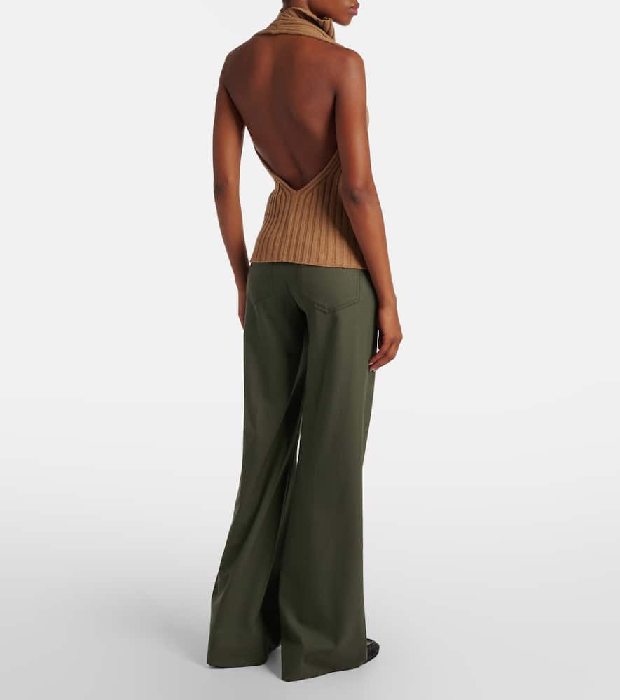 Draped ribbed-knit wool-blend top