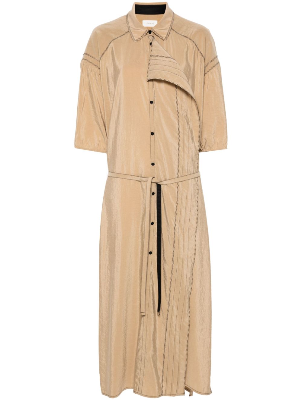 Embroidered asymmetrical shirt dress - Brown