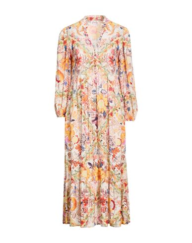 Woman Midi dress Apricot Size L Viscose, Linen