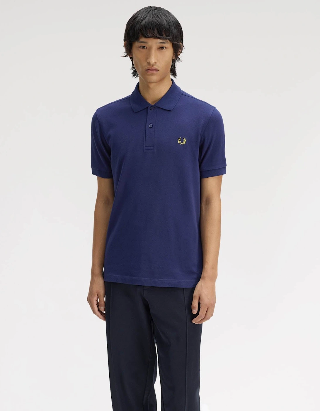 Men's Fred Perry Mens Plain Signature Polo Shirt - French Navy/Citron 12C