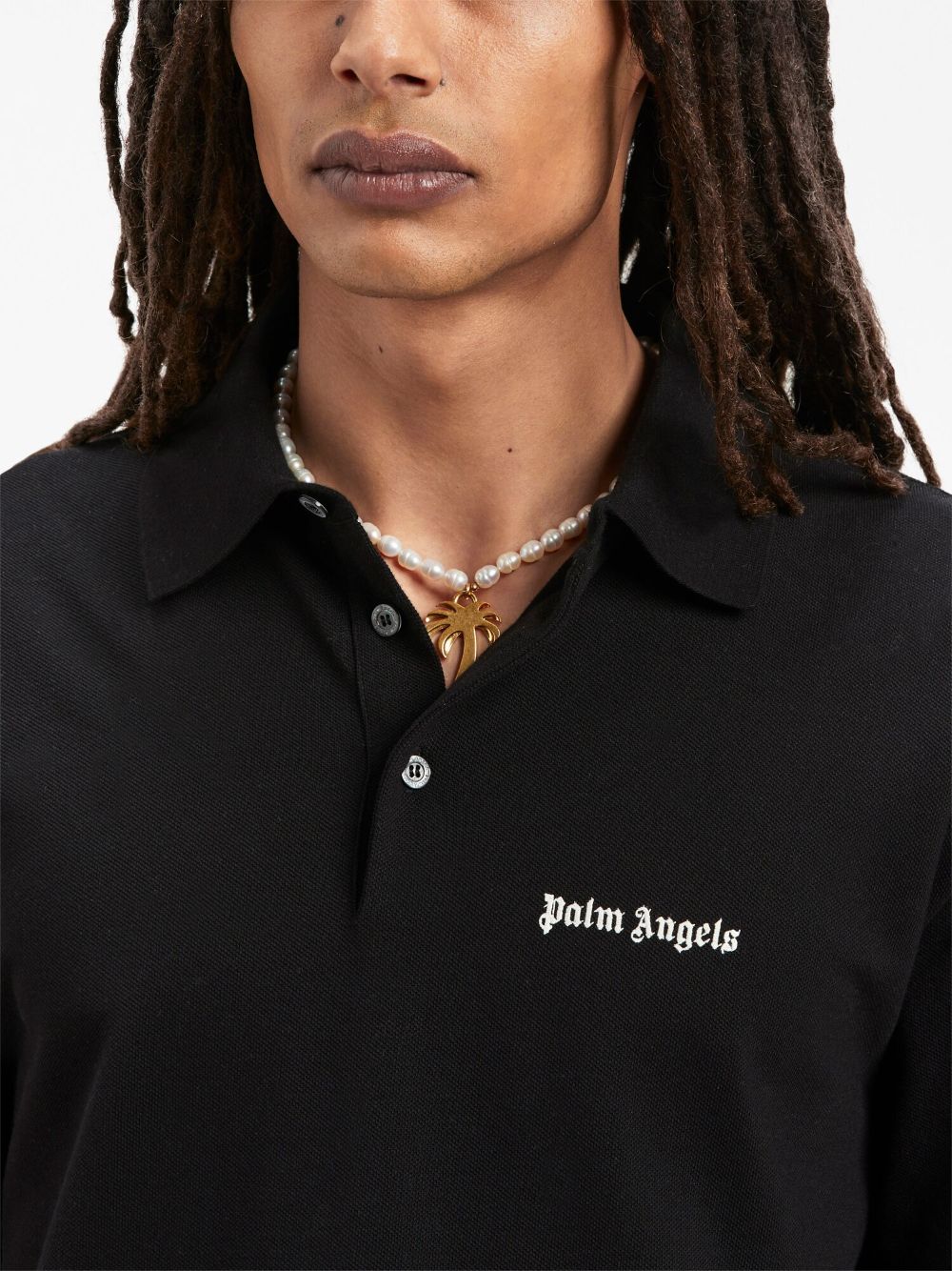 Logo-embroidered cotton polo shirt - Black