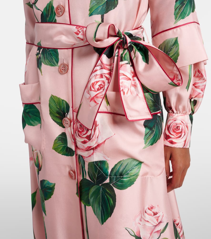 Floral belted silk satin maxi dress