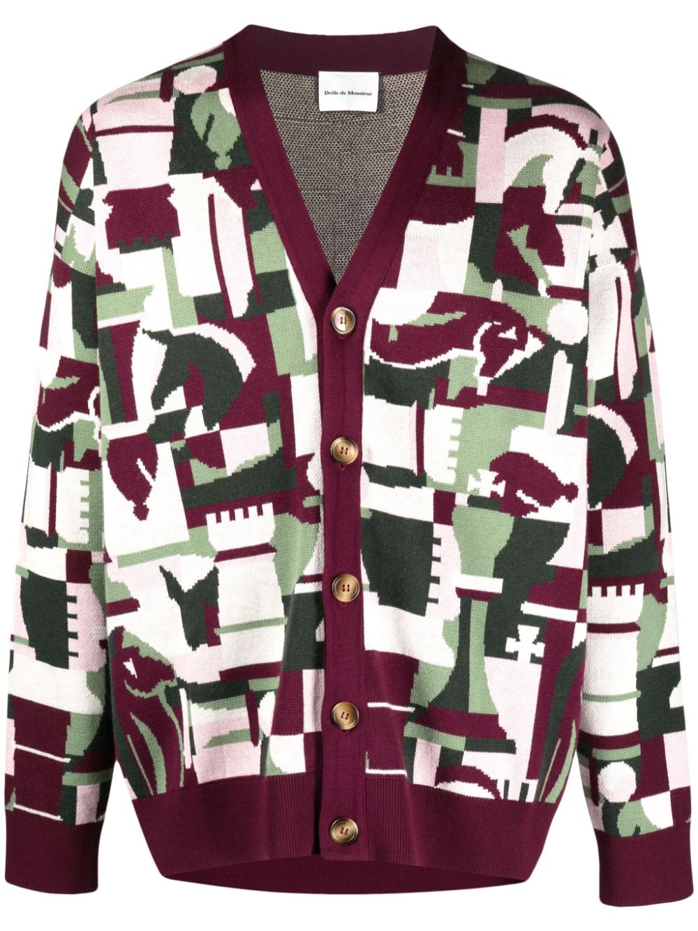Horse-motif patterned-intarsia cardigan - Pink