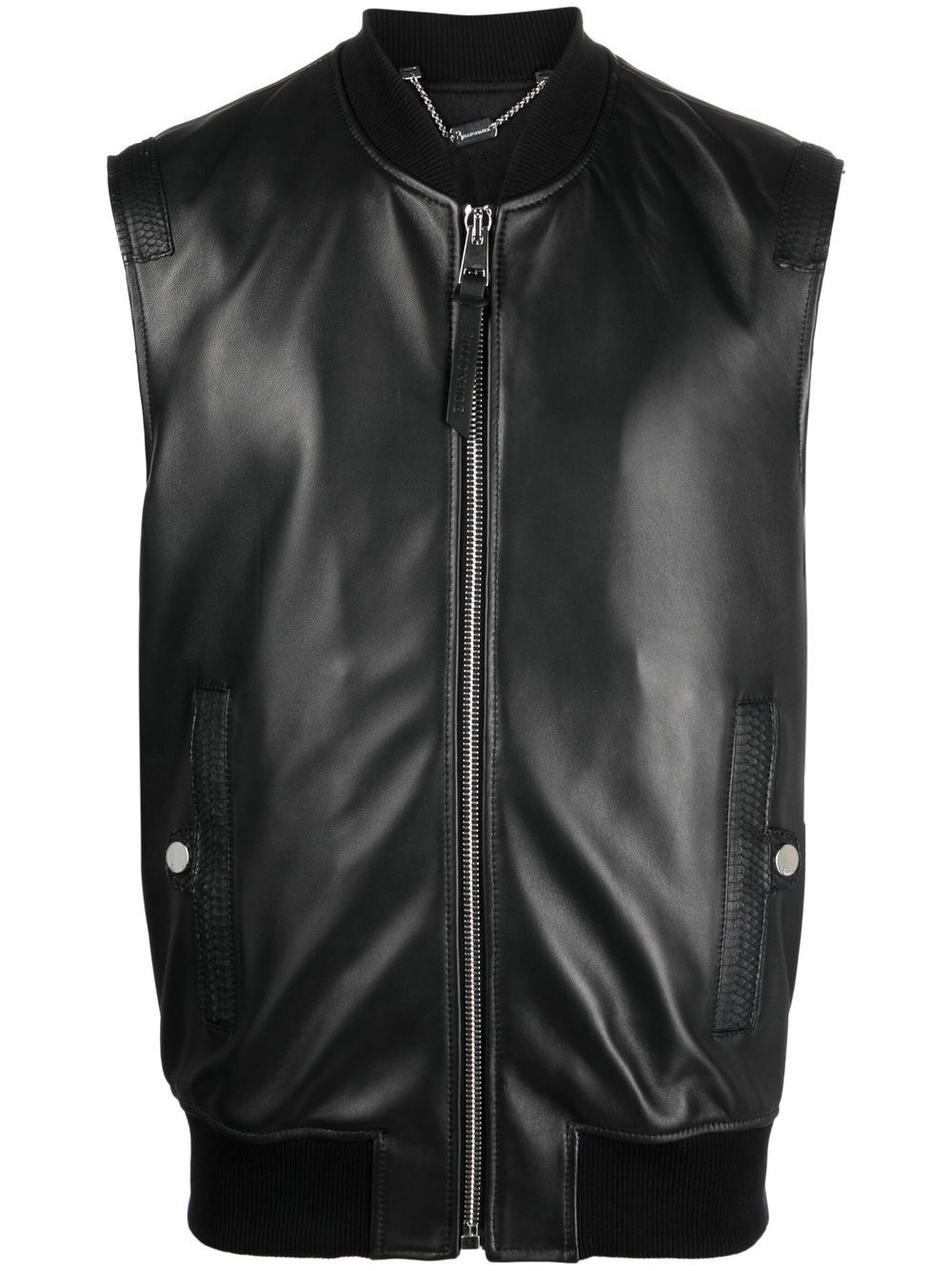 Embroidered leather vest - Black
