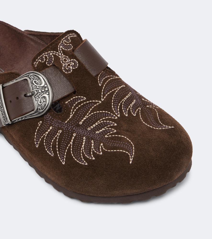 X Birkenstock Boston embroidered suede clogs