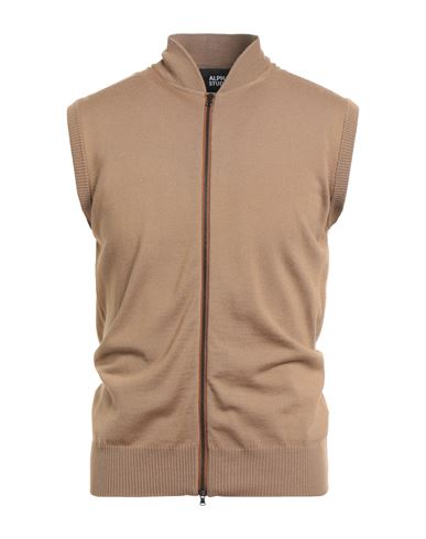 Man Cardigan Camel Size 38 Merino Wool
