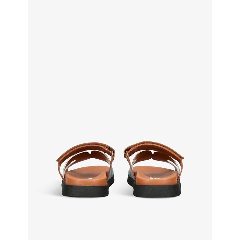 Womens Denim Missile Multi-strap Flat Leather and Denim Sandals