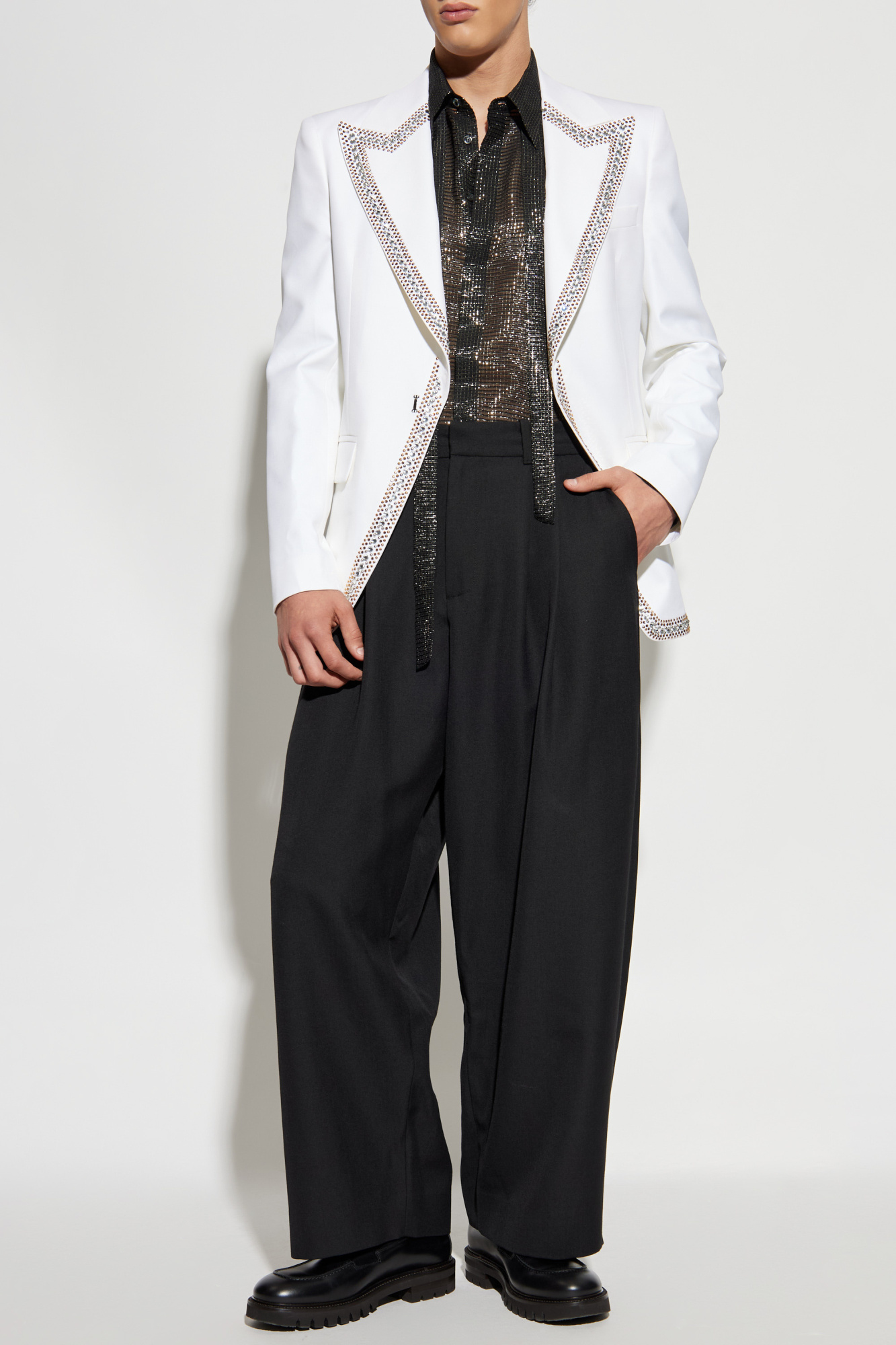 Blazer With Shimmering Appliqués, Men's, White