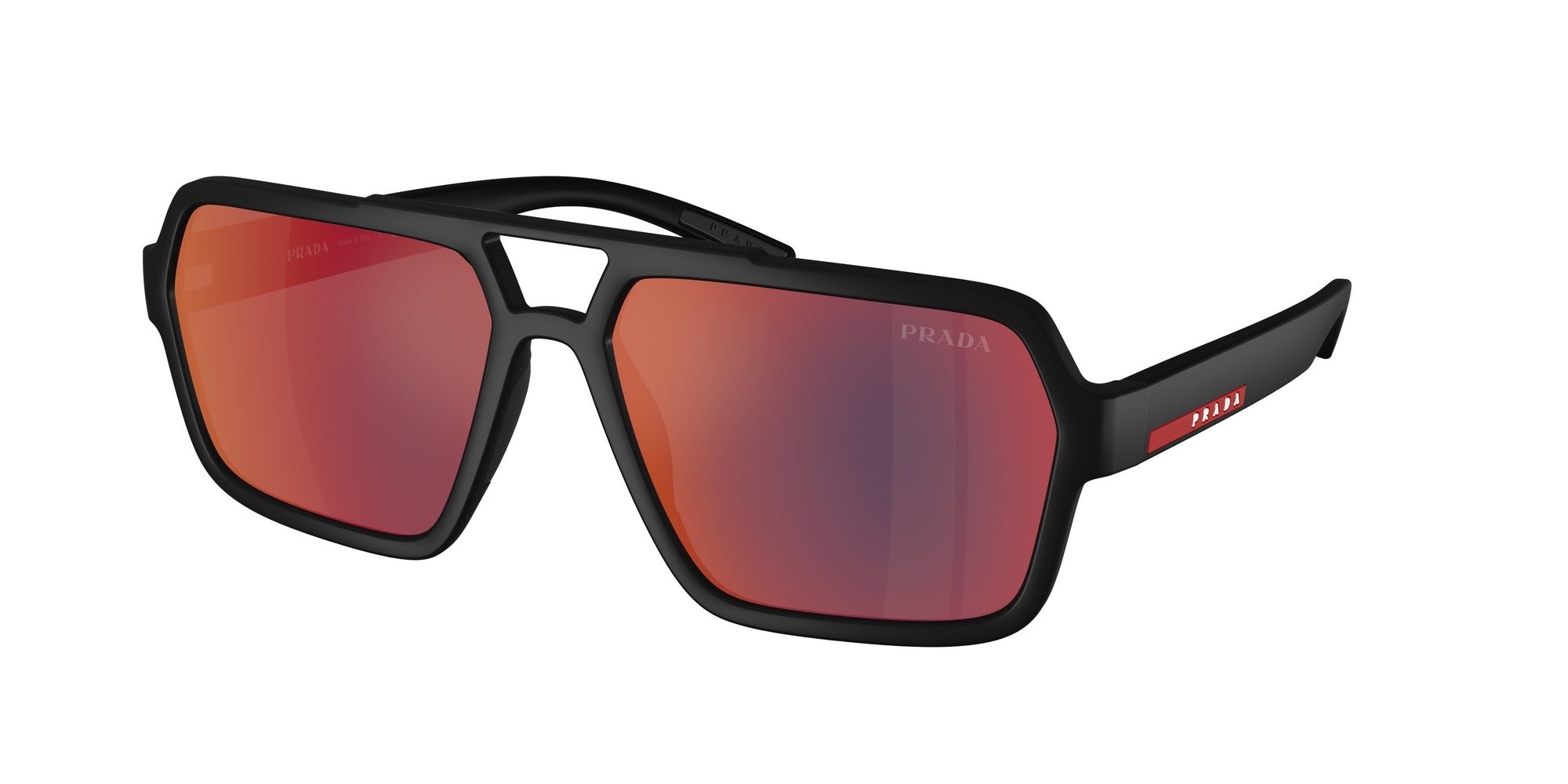 Prada Linea Rossa Man Prada Linea Rossa PS A06S DG008F Sunglasses Injected Black Grey Pilot Mirrored