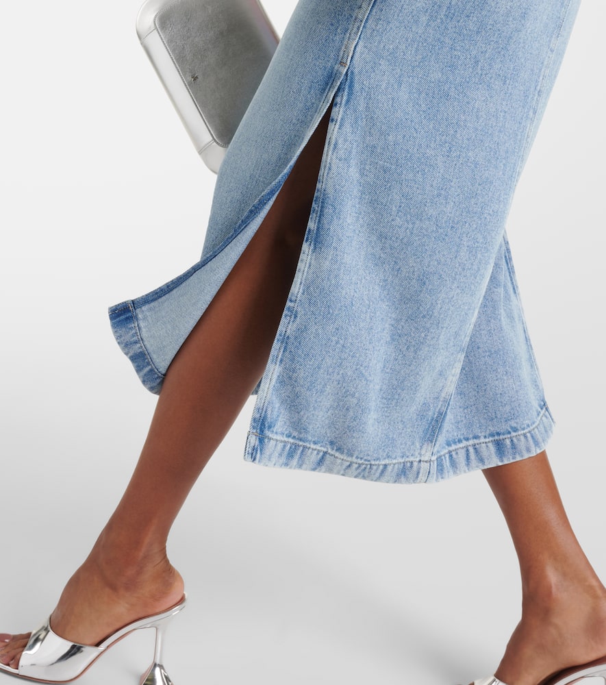 High-rise denim midi skirt