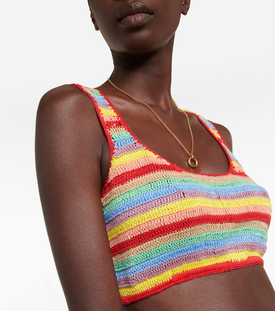 Striped crocheted cotton crop top