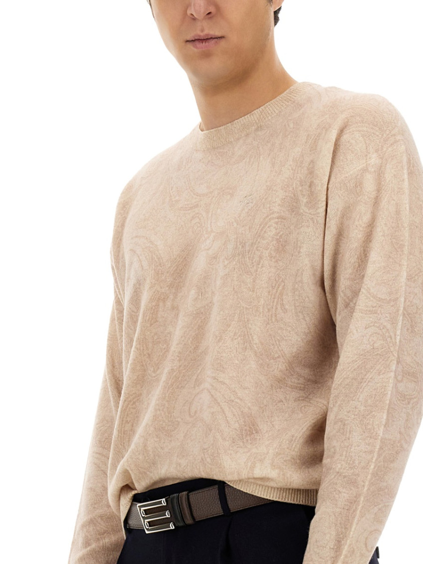 Beige Pullover With Inlaid Paisley Motif